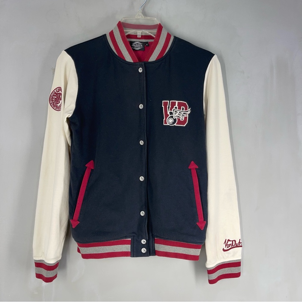 Von Dutch Boys  Varsity Jacket - Navy and White with Red Accents
